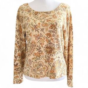 Floral Paisley Long Sleeve Top - Cream and Brown Talbots 2000’s Y2K Vintage